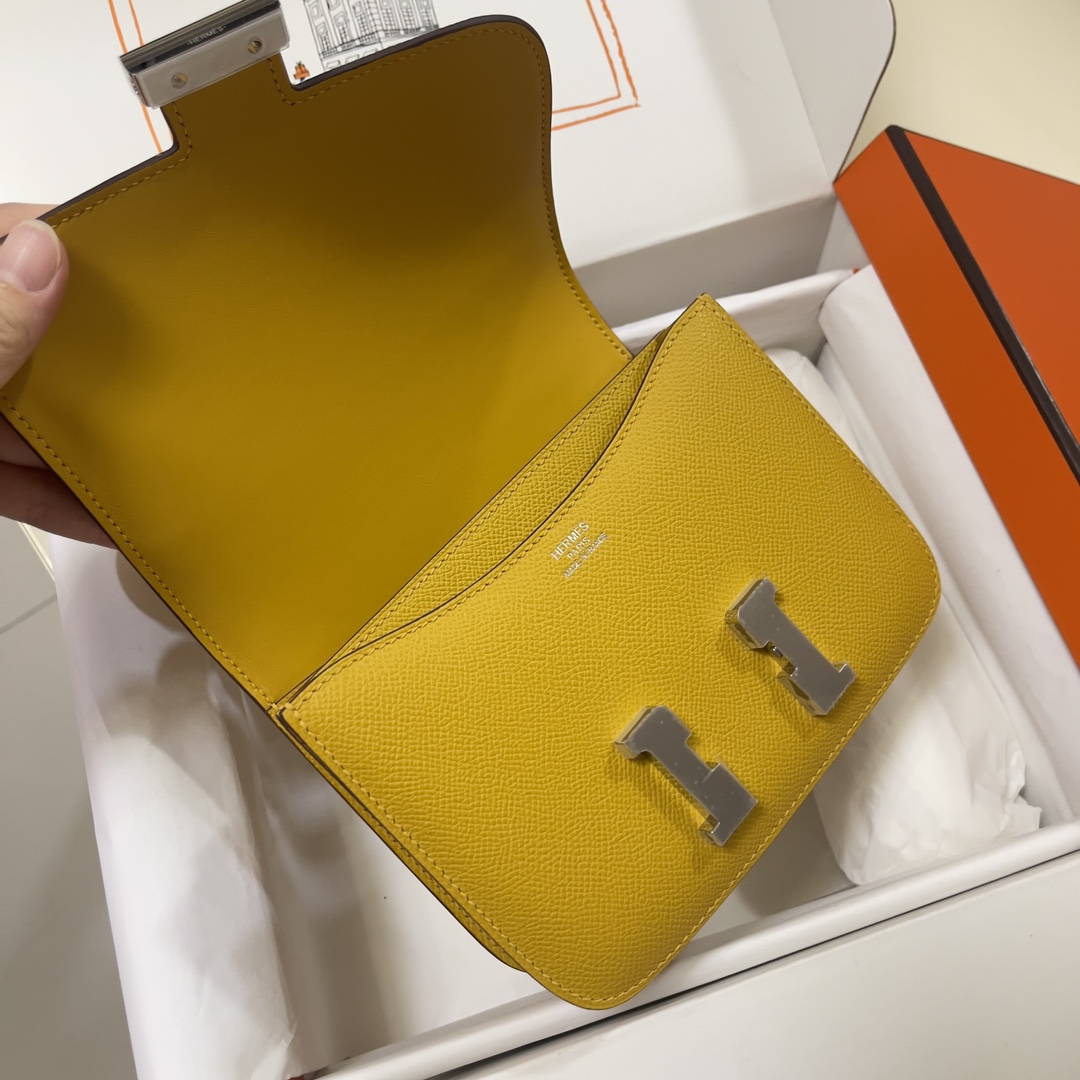 Hermes Constance 18 Mini Shoulder Bag In Yellow Amber Epsom Leather